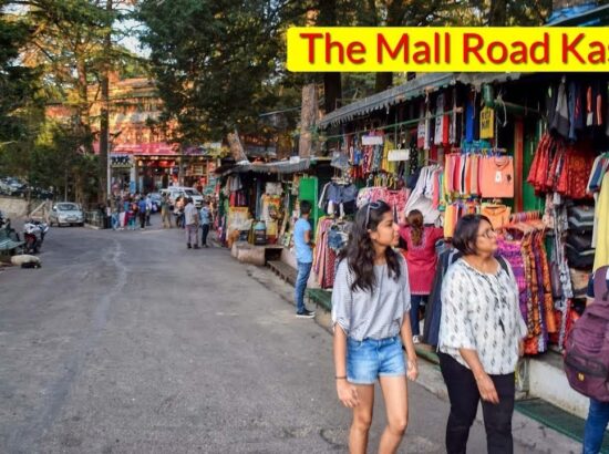 "View of the scenic Mall Road in Kasauli